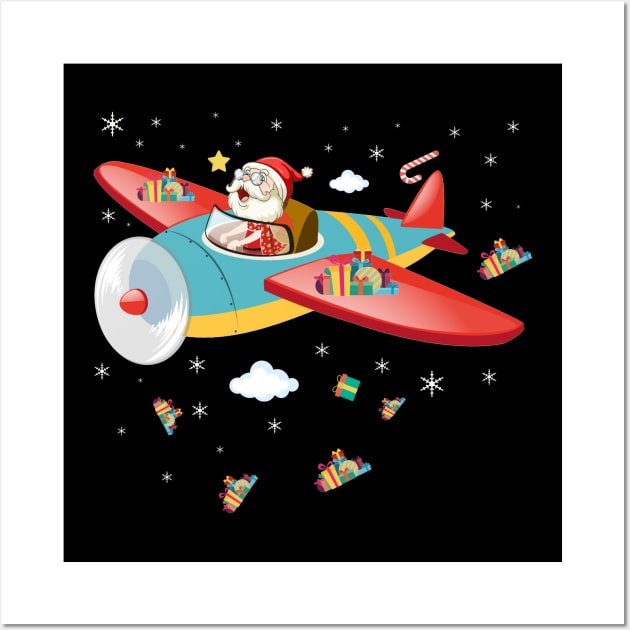 Christmas Santa Claus Pilot Flying Airplane TShirt Gift Wall Art by mazurprop